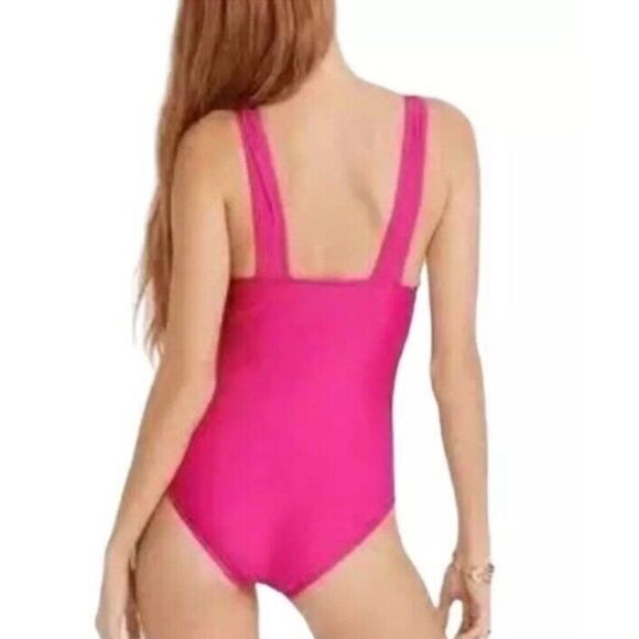 NWT J.Crew Plunge V Neck One Piece Bathing Suit Women’s Fuscia Pink Size 24 - Picture 3 of 11